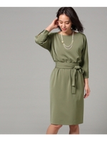 [L]【洗える】ノイエストレッチクロスワンピース/オリーブグリーン(026)