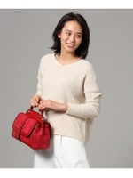 [L]【洗える】ペーパーツイードVニット/ライトベージュ(451)