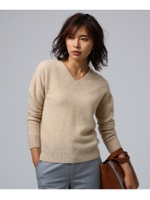 [L]カシミヤ100％ホールガーメント(R)Vネックニット/ライトベージュ(051)