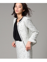 [L]ツイードノーカラージャケット/ホワイト系(402)