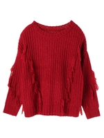 nougatineフリンジニットプルオーバー/レッド