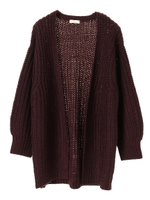 ・ざっくりミドル丈畦ニットカーディガン/バーガンディー