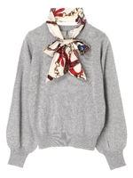 ・スカーフ付きニットプルオーバー/杢グレー