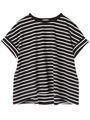 ・ボーダーバックギャザーTシャツ/ブラック