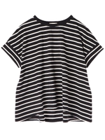 ・ボーダーバックギャザーTシャツ/ブラック