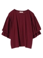 ・袖ボリューム7分袖カットプルオーバー/ボルドー