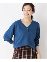 ［洗える］オフショルVネックニットカーディガン/ブルー(092)