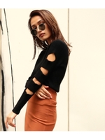 【ANAP】オープンスリーブリブニットトップス/ブラック(027)