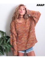 【ANAP】カラフルMIXニットチュニック/キャメル(017)