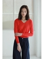 【AZUL BY MOUSSY】エアリーコットンベーシックVネックプルオーバー/RED