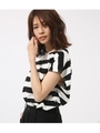 【AZUL BY MOUSSY】クルーネックルーズカットトップス/柄BLK