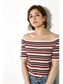 【AZUL BY MOUSSY】テレコオフショル半袖プルオーバー/柄NVY