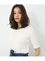 【AZUL BY MOUSSY】ナローリブ5分袖T/O/WHT