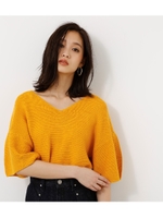 【AZUL BY MOUSSY】フレア袖ガーター編み7分袖プルオーバー/YEL