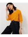 【AZUL BY MOUSSY】ワッフル編み7分袖クルーネックニットプルオーバー/YEL