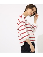 【AZUL BY MOUSSY】七分袖カラーボーダーカットプルオーバー/柄RED