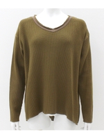 【Alluge】Vネックワッフル編みプルオーバー/ブラウン(015)