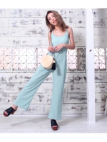 【CHILLE】バッククロスリブオールインワン/サックスブルー(020)