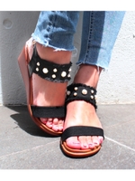 【CHILLE】パール付ウェッジソールサンダル/ブラック(027)