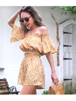 【CHILLE】柄オフショルトップス×ショートパンツ/イエロー(024)