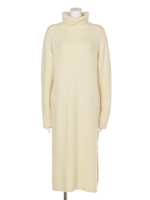 【Ca】タートルネックスリットニットワンピース/O.WHT