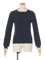 【F&A】配色フリルニットプルオーバー/CHARCOAL