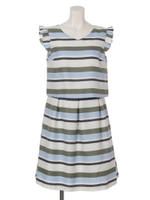 【LD prime】フリルマルチストライプワンピース（8L05-06043）/ブルー