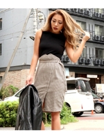 【Latina】ガングラブチェック切替ノースリワンピース/ベージュ(005)