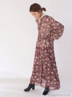 【La】フラワープリントラメワンピース/PPL