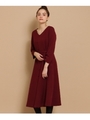 【Lサイズあり】ボタンスリットワンピース/ボルドー(064)