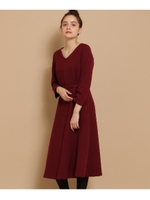 【Lサイズあり】ボタンスリットワンピース/ボルドー(064)