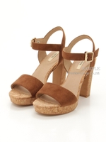 【REZOY】コルク太ヒールスエードサンダル/ブラウンスエード