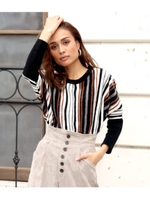 【Settimissimo】マルチストライプモールドルマンスリーブニット/ブラック(027)