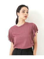 【Settimissimo】異素材フレンチスリーブトップス/ワイン(026)