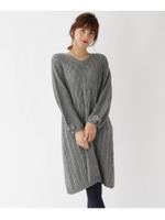【WEB限定サイズ(LL)あり】袖リボンケーブルニットワンピース/グレー(012)