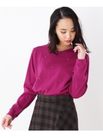 【WEB限定サイズ有り】ビジュー付シルキーニット/ラズベリーピンク(073)