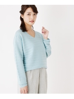 【WEB限定サイズ有り】ラメボーダー　シルキーニット/ライトブルー(091)