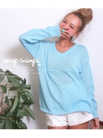 【anap mimpi】オルテガデザインVネックニットトップス/ライトブルー(038)