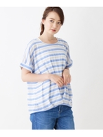 【セットアイテム】ラメ入りボーダー柄プルオーバー×肩レースタンクトップ/ブルー(392)