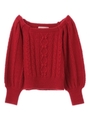 【ニット】ケーブル編ボリュームスリーブ ニット/レッド