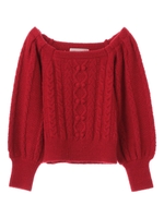 【ニット】ケーブル編ボリュームスリーブ ニット/レッド