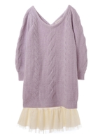 【ワンピース】ケーブルチュールレイヤーワンピース/ラベンダー