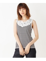 【洗える】【WEB限定サイズあり】接触冷感たっぷりレースタンクトップ/ブラック×ホワイト(319)