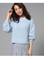 【洗える】コットンエステルリリーニット/サックス(090)