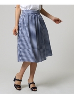 【洗える】コットンリネンギンガムスカート/ブルー(292)