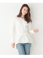 【洗える】サッシュリボン付きブラウス/ホワイト系(002)