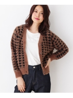 【洗える】シャギー千鳥柄Vネックニットカーディガン/サンドベージュ(253)