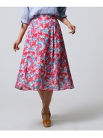 【洗える】スパンローンフラワースカート/ワインレッド(163)