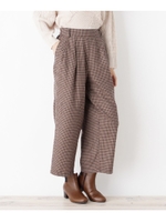 【洗える】チェック柄ワイドパンツ/ベージュ(252)