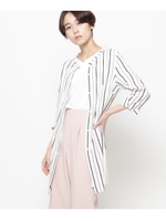 【洗える】デシンストライプロングシャツ/ホワイト(301)